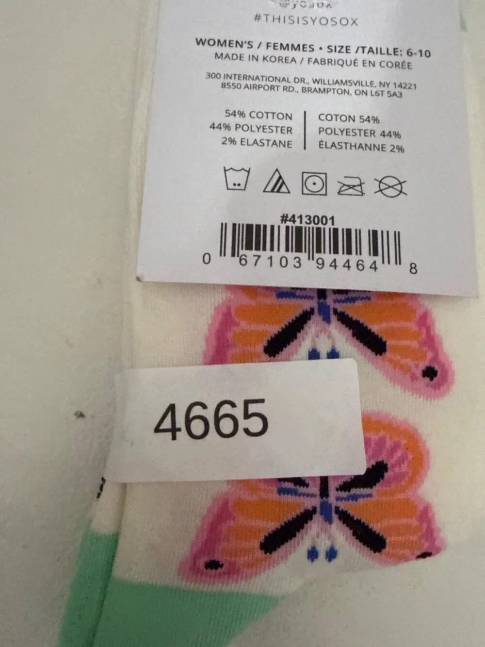 Womens Yo Sox Butterfly Print Ankle Socks Size 6-10 Cotton Blend White With Mint